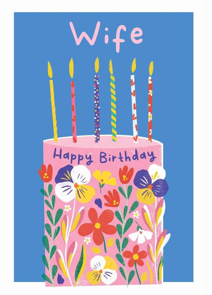 Wife Floral Cake Birthday Card