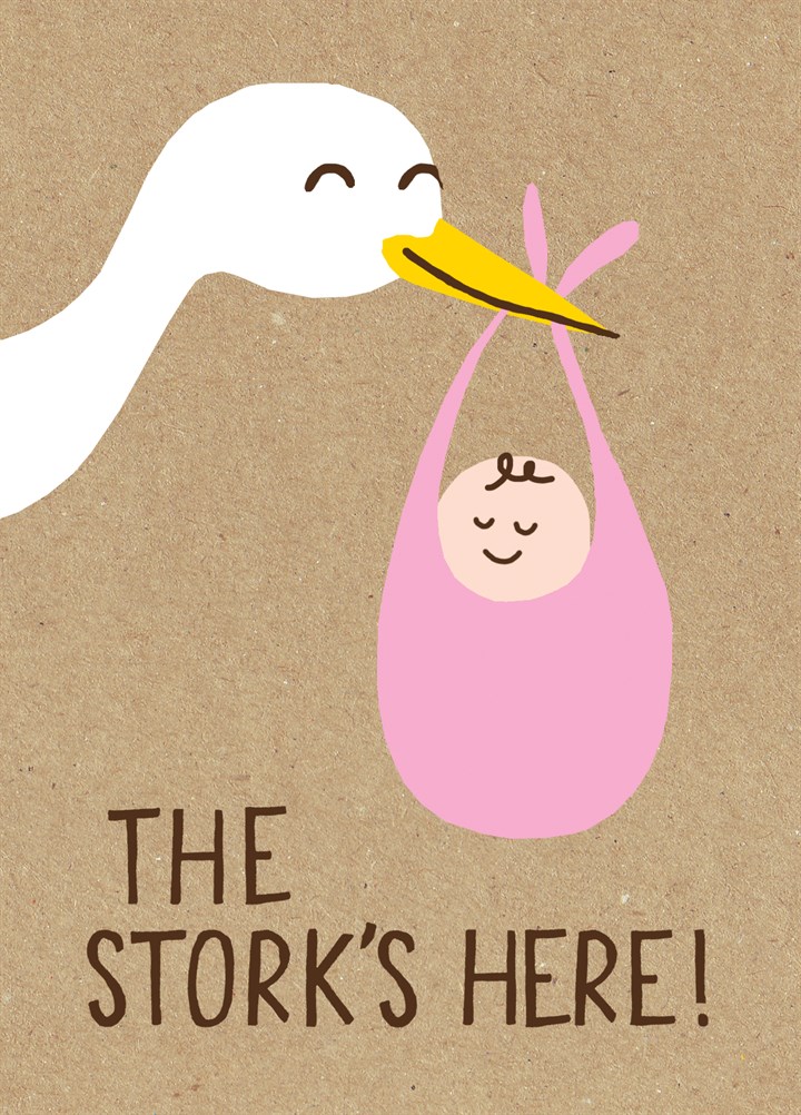 The Stork's Here Pink Card