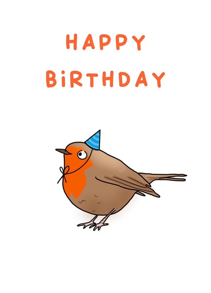 Robin With Party Hat Birthday Card