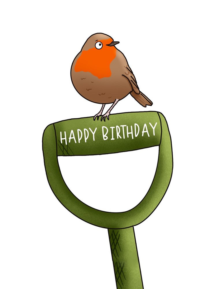 Garden Robin On Spade Birthday Card