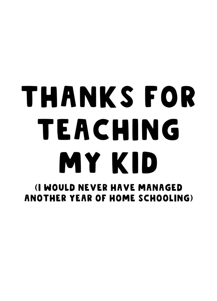 Thank You Teacher From Parents Card