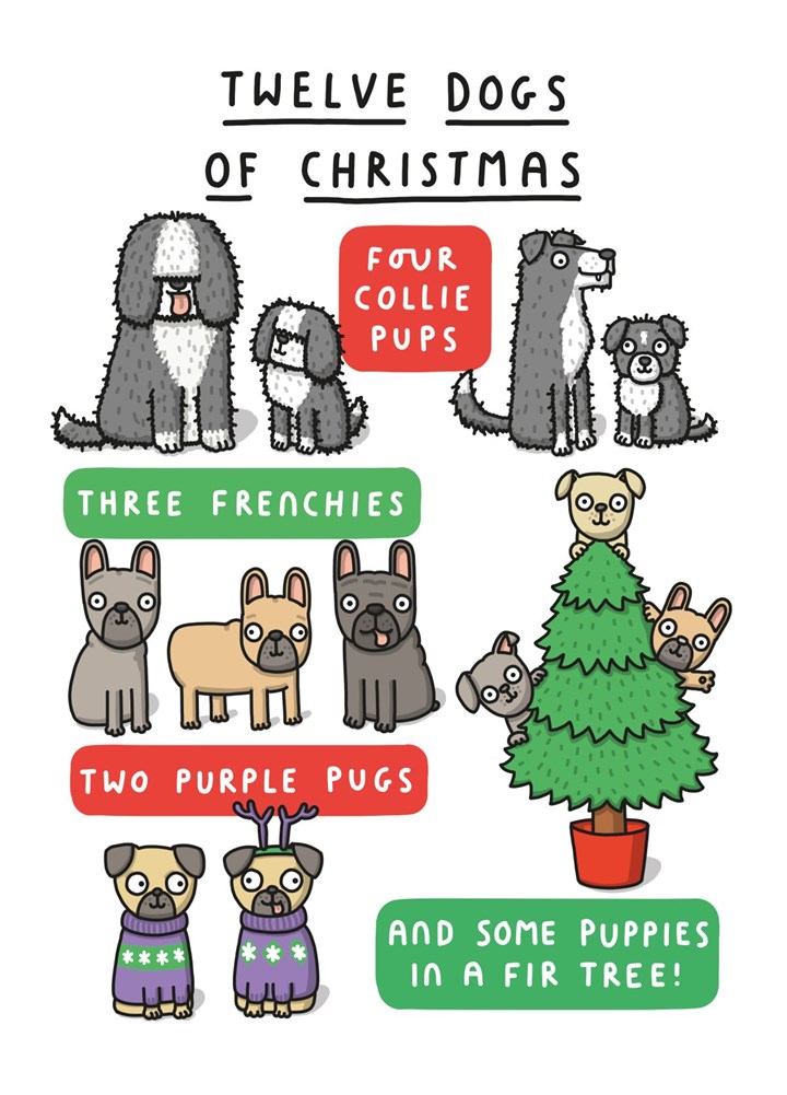 The Twelve Dogs Of Christmas Card