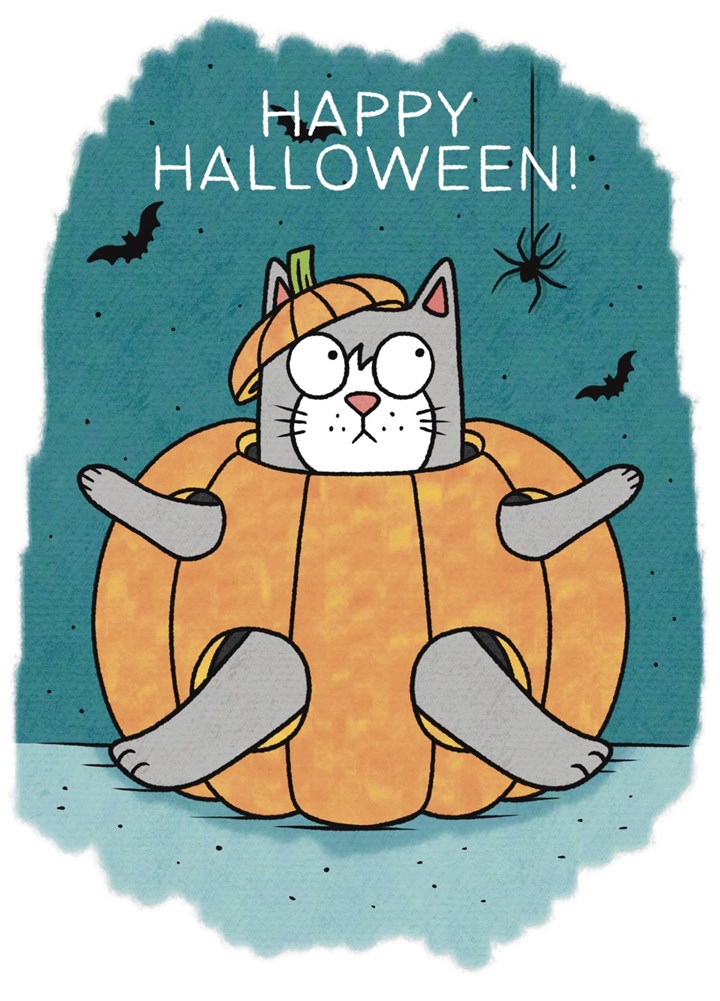 Cute Cartoon Happy Halloween Cat Card