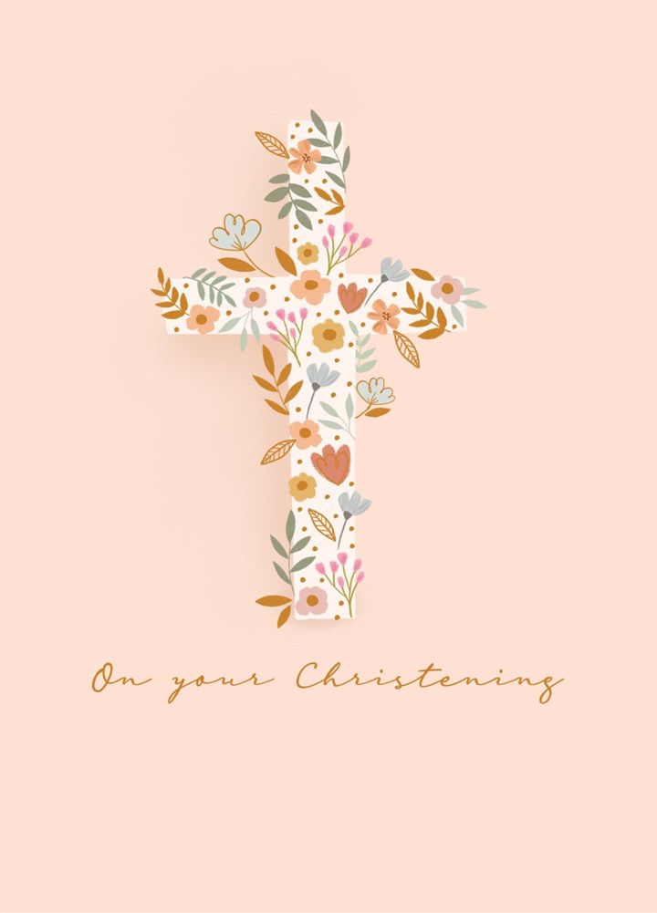 Floral Cross Christening Card