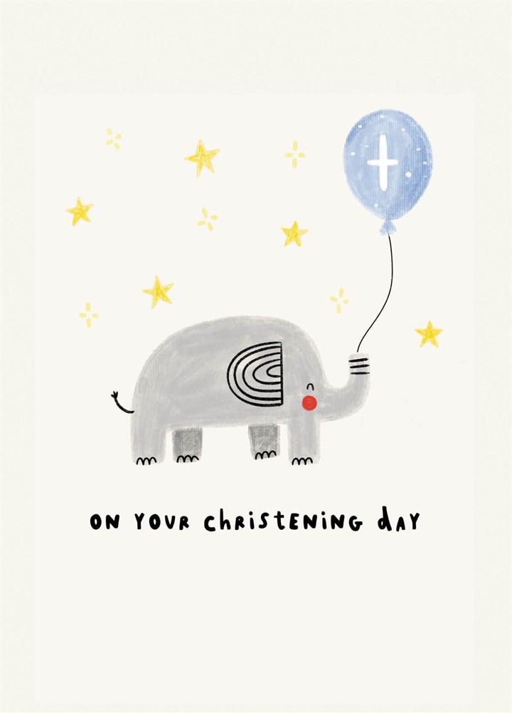 Baby Elephant And Balloon Christening Card