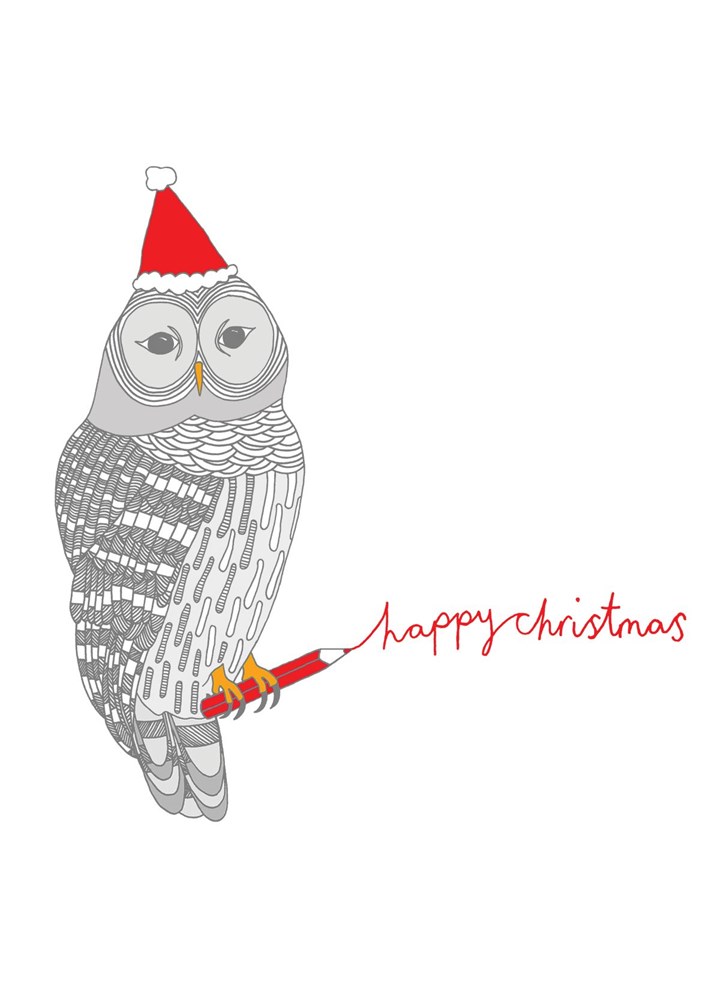 'Happy Christmas' Illustrated Owl Christmas Card