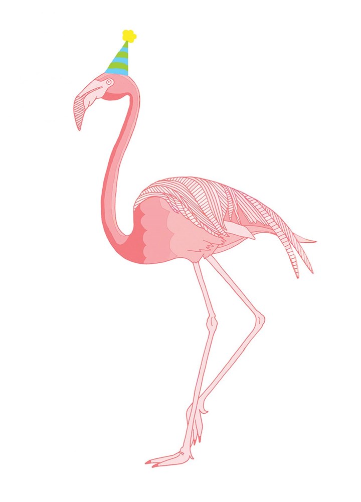Flamingo In A Party Hat Card