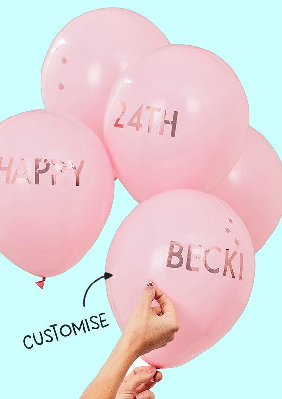 Customisable Pink Latex Balloons & Rose Gold Stickers