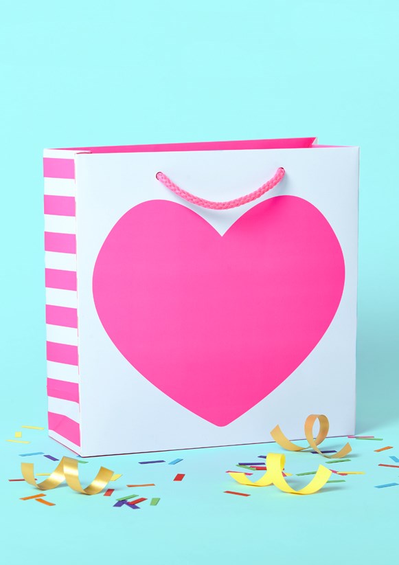 Neon Pink Heart Gift Bag - Medium
