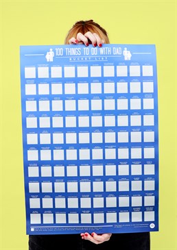 100 Things to Do with Dad Poster. The daddy of all bucket lists! 100 scratch-off activities Thoughtful Father's Day gift Dimensions: A2 poster. More like a best mate than a dad? Give him the gift of quality time together with this unique bucket list poster!Never be stuck for something to do again - whether it's flying a kite, going bowling or learning a magic trick, take inspiration from the list and scratch off as you go to reveal a new image!Make memories with the most important man in your life by trying new things together and creating a lovely keepsake at the same time. Now you can finally reunite after lockdown, make up for lost time and go the extra mile this Father's Day!