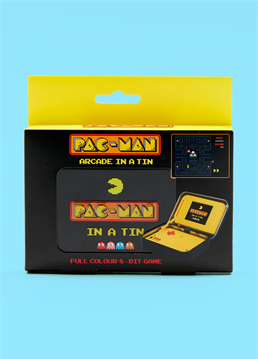 <p>Play PAC-MAN on the go like never before. This pocket-sized tin contains the classic arcade game in all its 8-bit glory.<br />An amazing gift for fans and collectors alike and all housed in its very own pocket-sized tin!</p>
<p>Features:</p>
<ul>
<li>FULL COLOUR 8-BIT GAME</li>
<li>2.4&rdquo; SCREEN</li>
<li>ORIGINAL SOUNDS</li>
<li>OFFICIAL GAMEPLAY</li>
<li>4 DIRECTIONAL D-PAD CONTROL</li>
</ul>
<p>Requires 3x AAA batteries (not included)</p>
<p>This item is sent seperately from our cards so they will not arrive together</p>