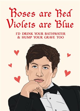 Get our Saltburn card featuring an illustration of Barry Keoghan as Oliver Quick; it's the perfect Valentine's or anniversary card for a love that truly transcends all boundaries. Designed by Bonne Nouvelle.