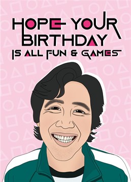 Who doesn't want a birthday full of fun and games? Get this Squid Game birthday card featuring an illustration of Player 456 aka Gi-Hun. Perfect for your gganbu who is just as obsessed with the newest Netflix craze from Korea as we are. Designed by Bonne Nouvelle.