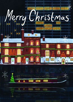 A Christmas card inspired by some of the scenic canals views in Birmingham. This Christmas card is ideal for someone who has been to the place or has a fondness for heart warming city scenes.
