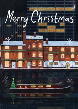A Christmas card inspired by some of the scenic canals views in Birmingham. This Christmas card is ideal for someone who has been to the place or has a fondness for heart warming city scenes.