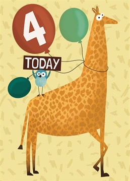 Send this cute age card giraffe holding balloons birthday card to someone on their 4th birthday! Suitable for girls and boys!