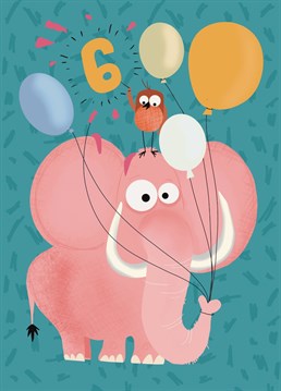 Send this cute age card elephant holding balloons birthday card to someone on their 6th birthday! Suitable for girls and boys!