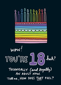 Turning 18 is a huge thing, they're technically an adult although they probably don't seem it yet! Send this Angela Chick Birthday card and see how they feel!