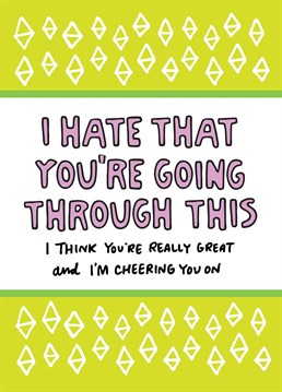 Let someone that's going through a hard time know that you are rooting for them. A good luck card designed by Angela Chick.