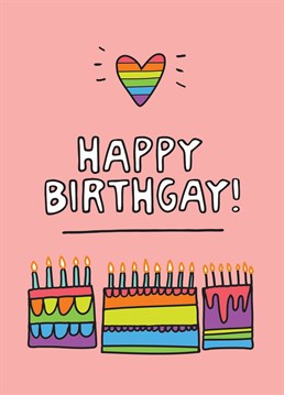 Rainbows everywhere! Say Happy Birthgay to your bestie with this Birthday card by Angela Chick.