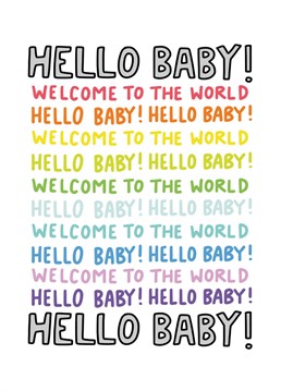 A colourful Baby Shower card full of cheer to welcome a new baby. Designed by Angela Chick