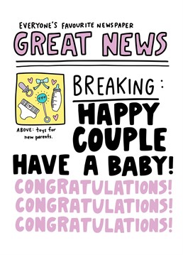 Extra! Extra! Send your well wishes to the new parents with this cute new baby card.
