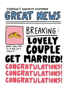Extra extra! That happy couple has finally tied the knot. Send your congratulations with this cute newspaper themed wedding day card