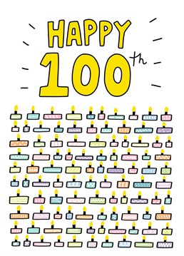 Celebrate 100 years with 100 birthday cakes. A milestone birthday card. Designed by Angela Chick.