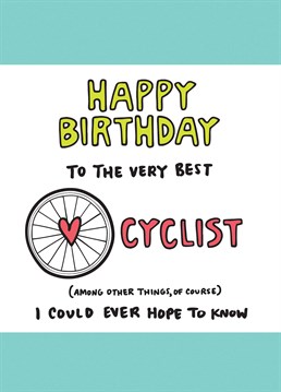 A card perfect for the rider in your life'. bike rider. A birthday card designed by Angela Chick.