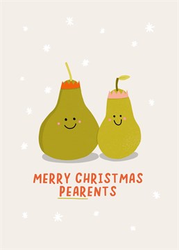 Send your parents this cute pear pun christmas card. Designed by Amelia Ellwood