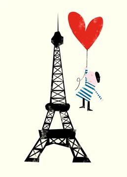 Eiffel Tower Love Balloon card by Art File.Perfect for your anniversary. Even if you can't afford a trip to Paris, this card will fly you and your loved one to the most romantic city on a red heart-shaped balloon!