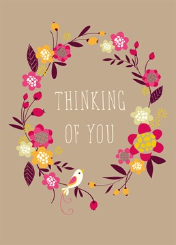 Thinking Of You Wreath card by Art File.Let them know you care with this serene bird on a colourful wreath.