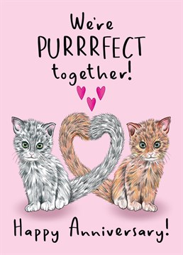 Send this cute cat pun illustrated We're Purrrfect Together card to your loved one to celebrate your Anniversary.