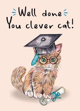 Send your loved one congratulations with this funny and cute illustrated clever cat card. Perfect Graduation card!