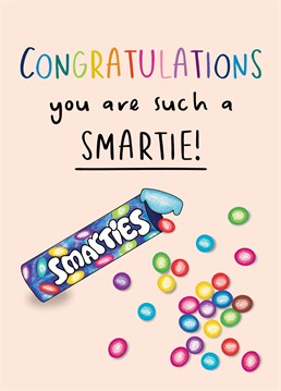 Perfect card to congratulate your loved one on their graduation or passing exams. Let them know how proud you are of them with this cute illustrated smarties themed card.