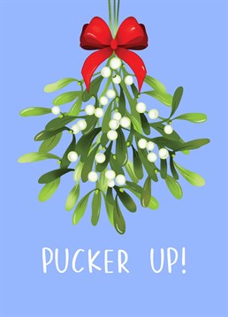 Send this Pucker Up Mistletoe card to that special someone this Christmas to get a cheeky kiss under the mistletoe! Card by Amy Florence Design.