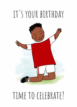 Does his team play in red and white? Celebrate a day to remember and score points with your favourite football mad lad by sending this Afritistic design.
