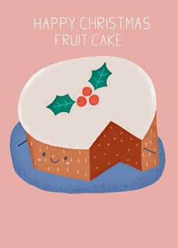 Cute Christmas fruit cake card, perfect for sending to family and friends this festive season.