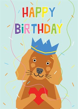 A cute digital collage style dog illustration features on this adorable birthday greeting.