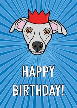 A Whippet dog portrait features on this cute birthday card. Perfect for dog lovers.