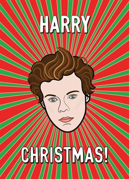A festive Christmas card with a fun play on words featuring handsome Harry Styles.