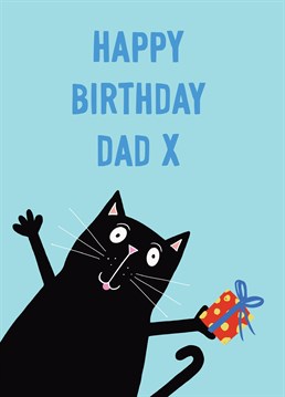 A cute black cat with a gift features on this adorable birthday card. Perfect for cat lovers.