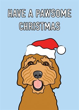 A pawsome Christmas greeting featuring a cute dog in a festive hat.
