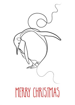 A stylish minimal line drawing of a dancing penguin features on this Christmas design.
