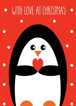 A cute penguin sending love at Christmas.