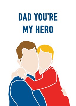 On trend minimal faceless portraits feature on this sentimental father and son themed illustration where the pair are having a loving hug. A father is always his son's hero. Perfect for Dad's birthday and Father's Day.