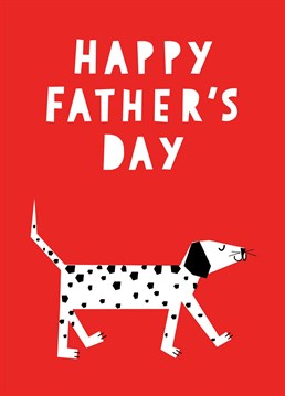 A cute digital collage style spotty dog features on this Father Day Father's Day card.