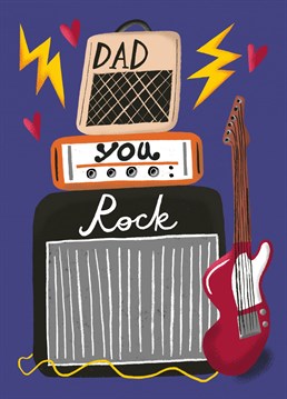 A Rock n' Roll greetings card to celebrate your cool Dad on Father's Day, his Birthday or just because! Bright and colourful hand drawn amps, speakers and electric guitar. Rock on Pops!