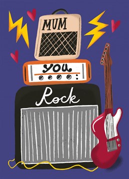 A Rock n' Roll greetings card to celebrate your cool Mum on Mother's Day, her Birthday or just because! Bright and colourful hand drawn amps, speakers and electric guitar. Rock on Mum!