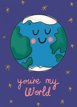 A greetings card for lovers all over the world! This whimsical hand-drawn design features a sweet planet Earth and stars. Send to your loved one for Valentine's Day, on your Anniversary or just because....Designed by Aimee Stevens Design.
